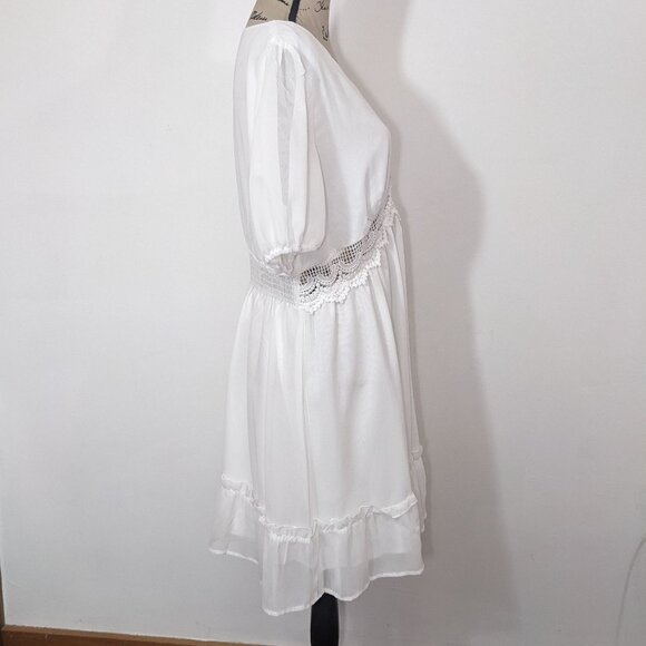 NEW CUPSHE Royalty Bubble Sleeve Lace Trims Mini Dress Short White XL - Picture 12 of 12